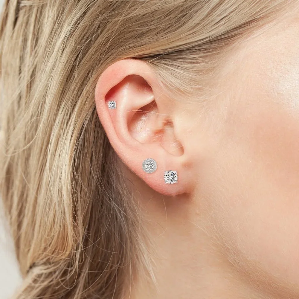 Certified 1ct. t.w. Moissanite Diamond Round Halo Stud Earrings NEW A - Picture 6 of 13